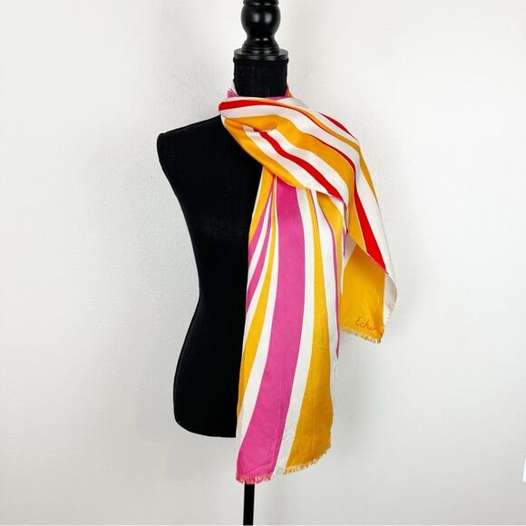 Vintage Echo Scarf Rolled Hem Groovy 70s Vibe Red Gold Pink Reversible - Picture 9 of 9